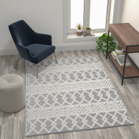 Flash Furniture CI-21-230-57-GY-GG Indoor Geometric 5'x7' Area Rug - Hand Woven Gray Area Rug with Ivory Diamond Pattern, Polyester/Cotton Blend